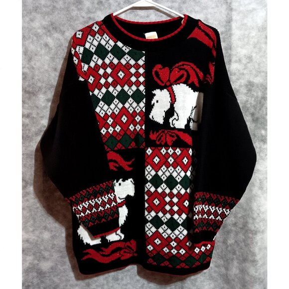 Scottie Dog Christmas Sweater Sz L sparkly "Holiday Time" brand Ugly? Beautiful! - Picture 2 of 3